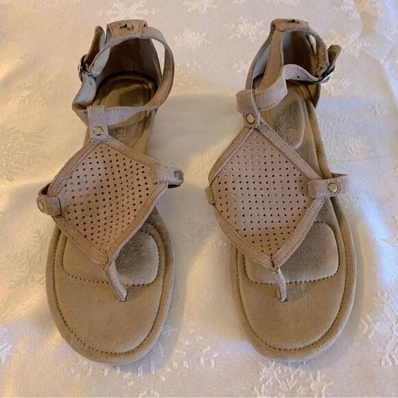 Kookaburra by Ugg Sandals Taupe Cork Wedge Stretch Straps Sz 7 Gorgeous - Picture 3 of 6